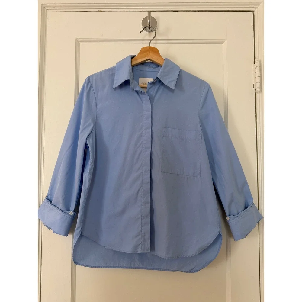 TWP Blue Ex-Boyfriend Button Down Shirt Italian Cotton XS Oversize Luxury Office - Picture 3 of 13